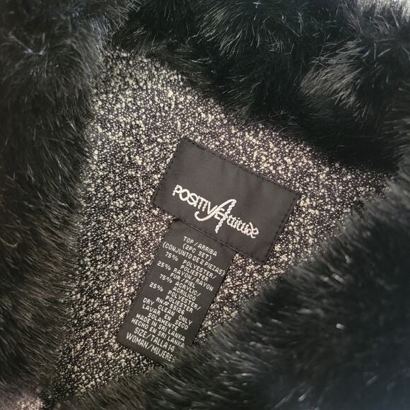 Women 14 Black & White Bouclé Blazer Faux Fur Collar Texture Tailored Whimsygoth - Picture 10 of 11